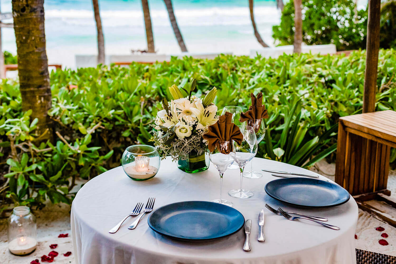 romantic dinner table on the beach