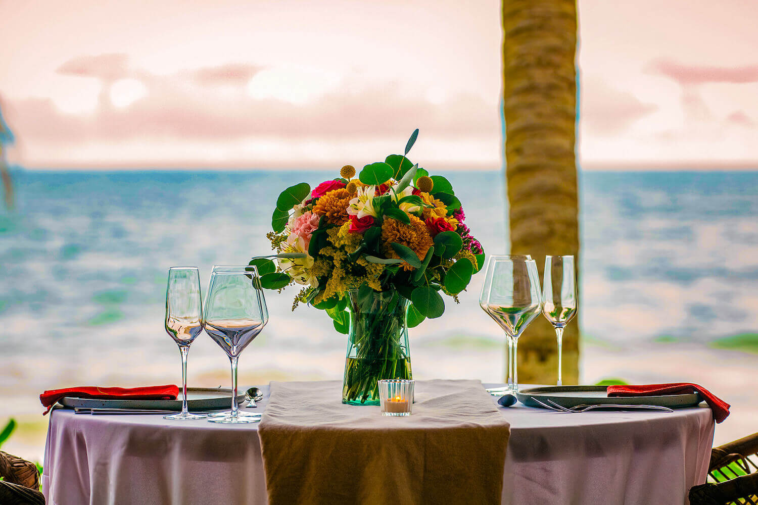 romantic dinner table on the beach