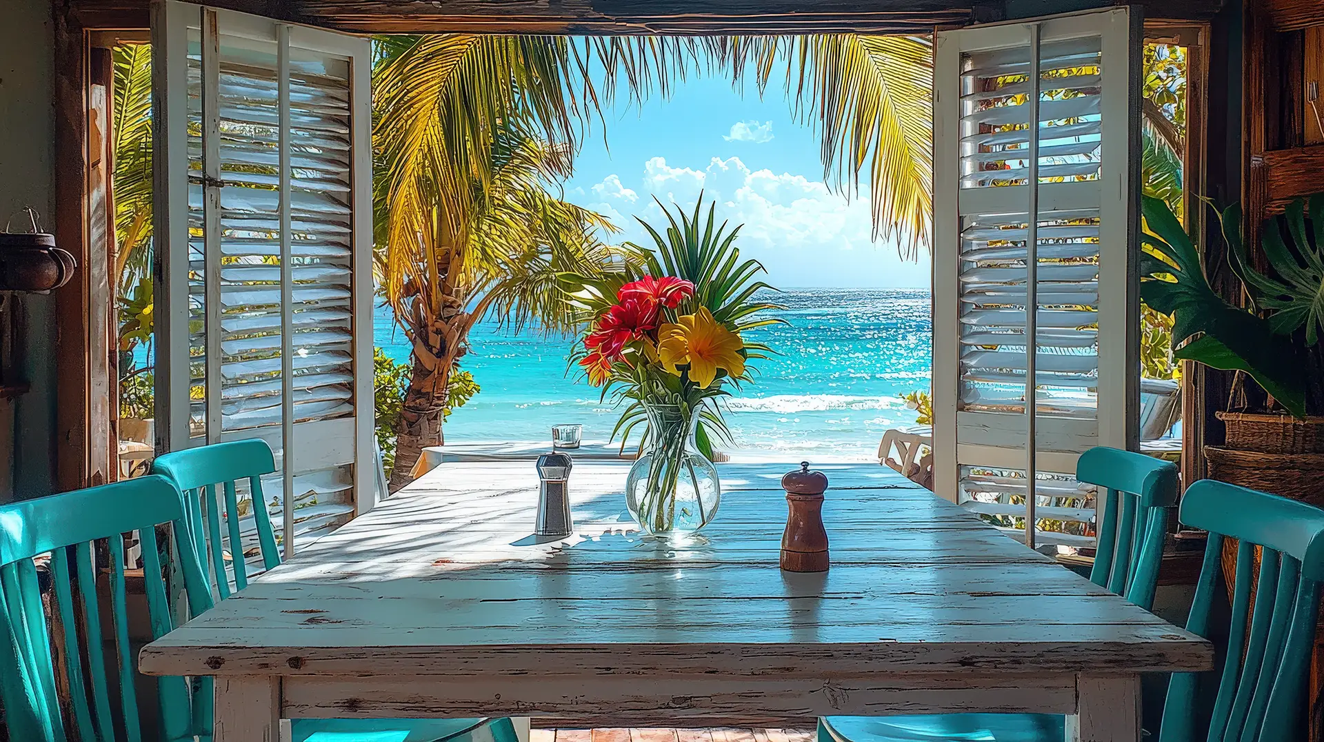 Romantic beachfront dining in Tulum with ocean view and tropical decor at The Beach Tulum Hotel